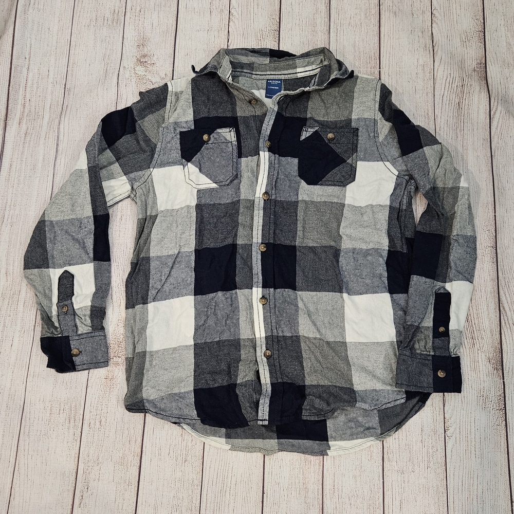Arizona Jean Company Kids Plaid Shirt - Navy, Gray, and White